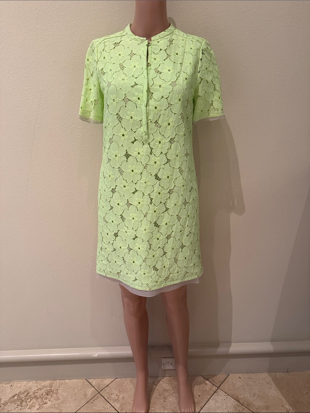 Diane Von Furstenberg Neon Lime Floral Lace Shift Dress